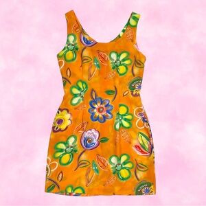Orange Funky Floral Mini Dress